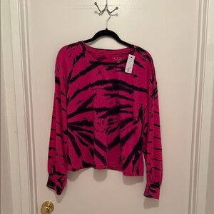 Livi for Lane Bryant Pink and Black Tie-Dye Long Sleeve Top
